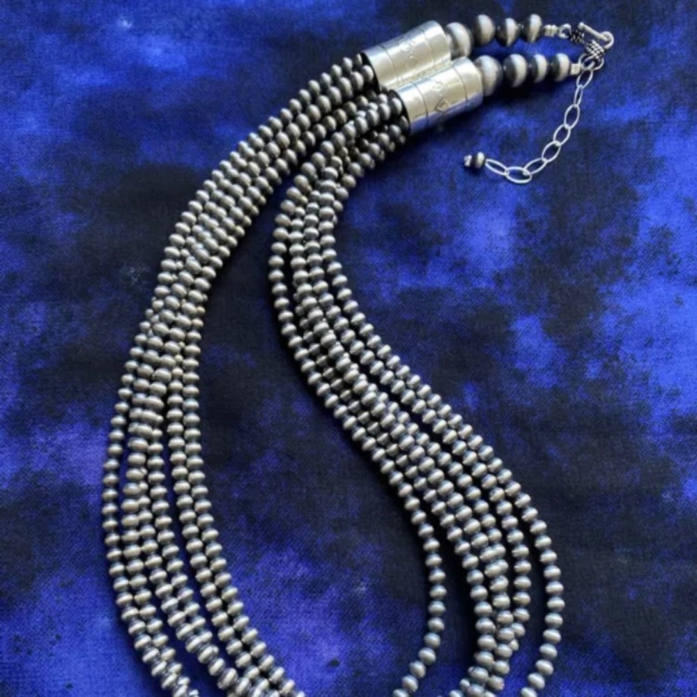 Sterling Silver Multi Strand 4mm Bead Necklace 18 inch